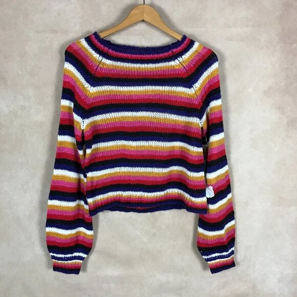 Crave Fame Multi Color Striped Fluffy Sweater NWT SMALL - Picture 6 of 7